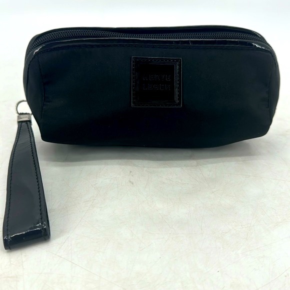 Herve Leger Patent Leather Logo Nylon Makeup Cosmetic Bag Wristlet Clutch Pouch - Picture 1 of 11
